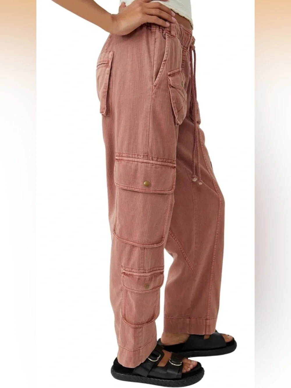 Free People Tahiti Cargo Pants Size Medium Peach Cargo Utility Pants Size Medium - Picture 15 of 16